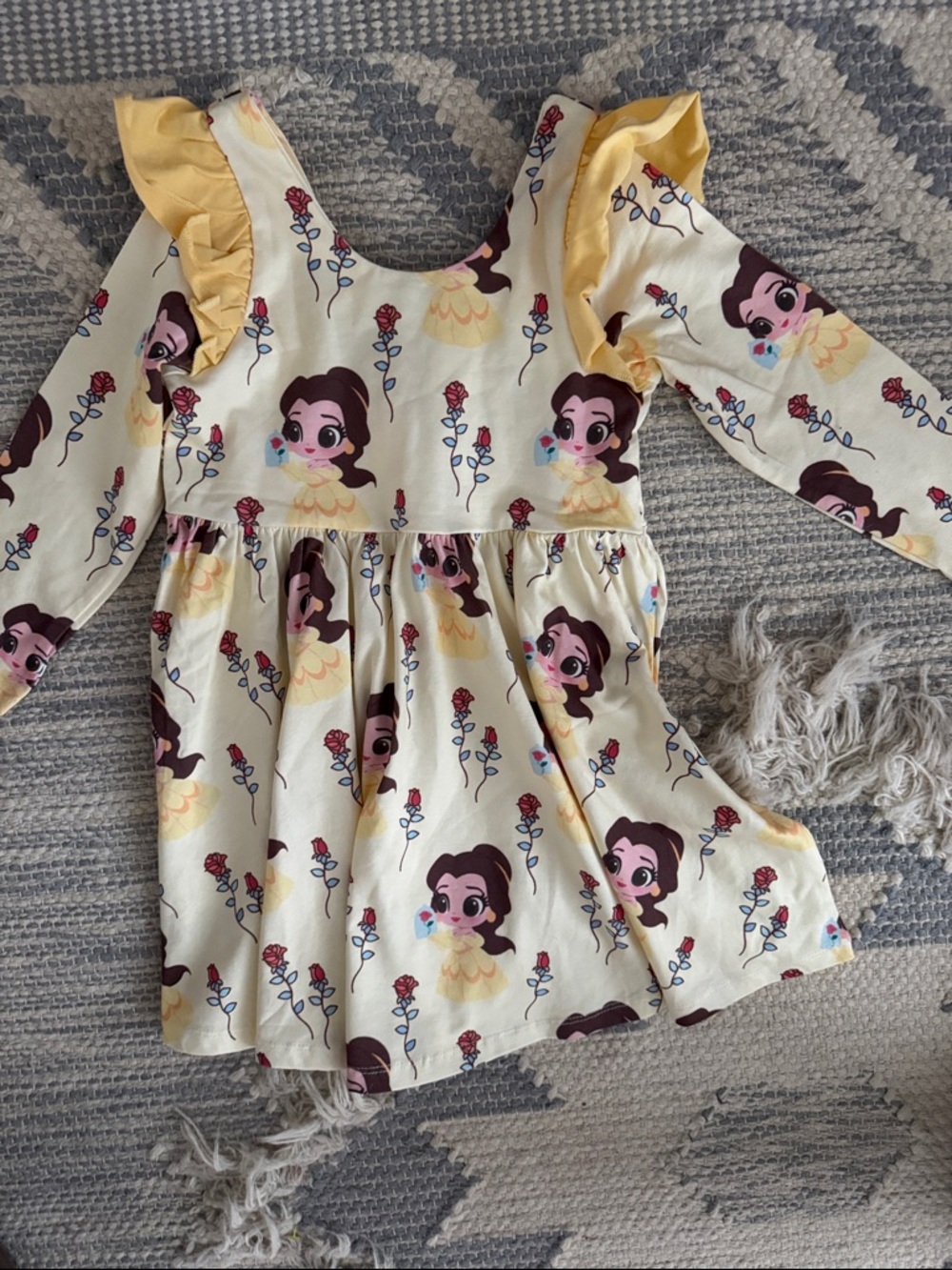 Monica & Andy Girls Disney Belle Floral Print Casual Long Sleeve Dress